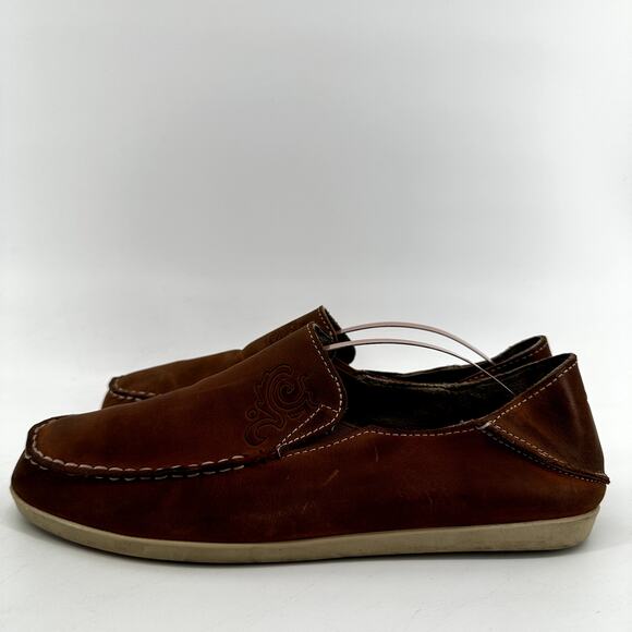 OluKai Nohea Loafers Nubuck Leather EverFit Dri-Lex Slip On Round Tan Brown 8.5 - Picture 4 of 7